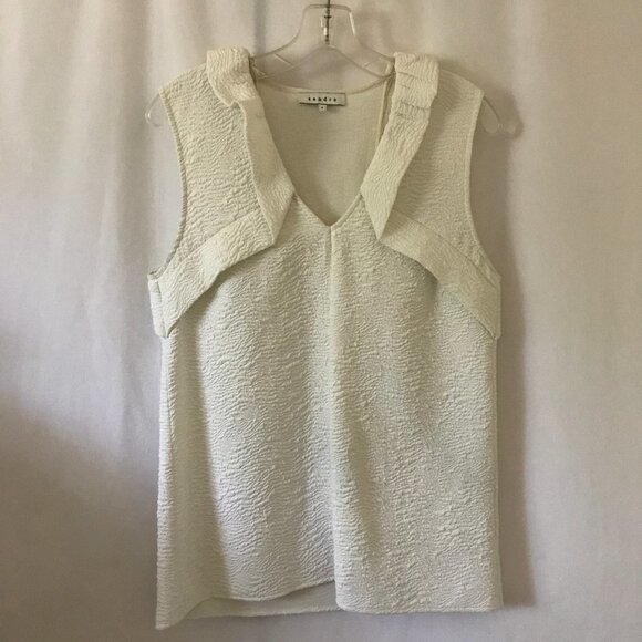 Sandro Tops - Sandro Textured Top with Ruffled Shoulders, White